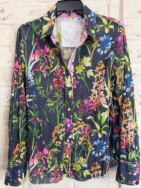 CINO Floral Toile Crinkle Cotton Shirt S Botanical Wildflower Boho